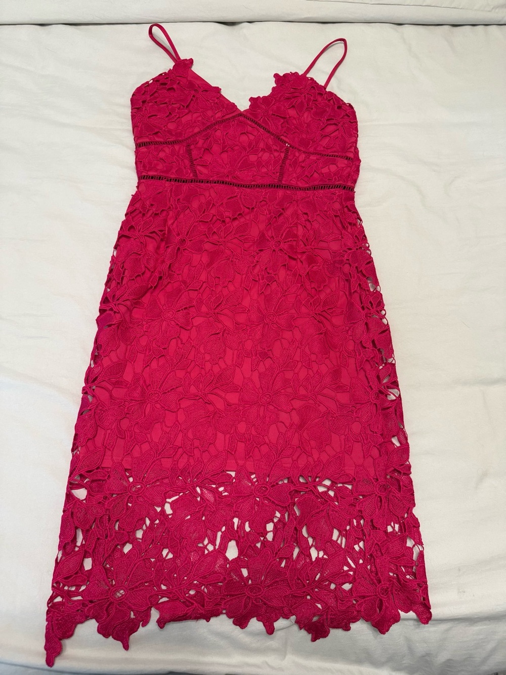 Women’s Fuchsia Floral Lace Spaghetti-Strap Dress